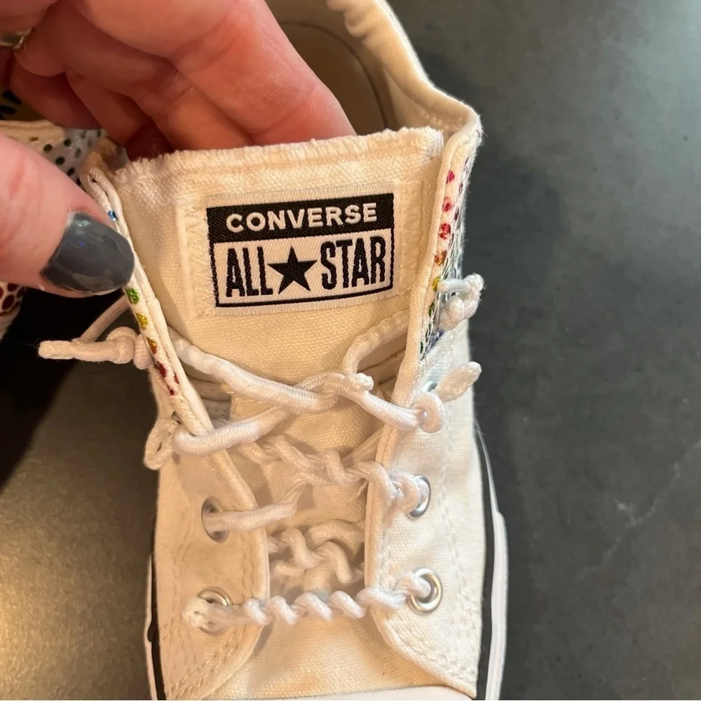 Converse All Star Y1 white rainbow glitter sneakers